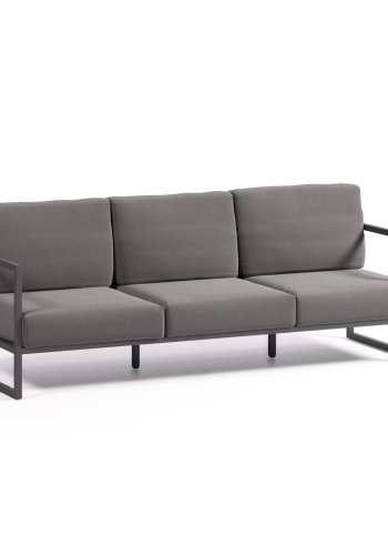 KAVE HOME Comova 3-personers tr&auml;dg�rdssoffa - m&ouml;rkgr�tt tyg och svart aluminium