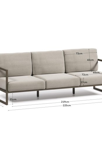 KAVE HOME Comova 3 pers. havesofa - lysegr stof og grn aluminium