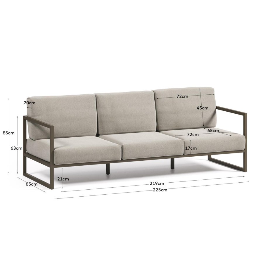 KAVE HOME Comova 3 pers. havesofa - lysegr stof og grn aluminium