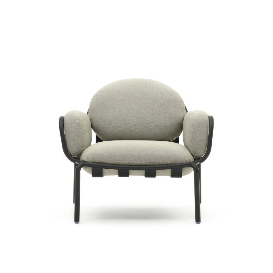 KAVE HOME Joncols udend�rs l�nestol, m. arml�n - beige stof og gr� aluminium