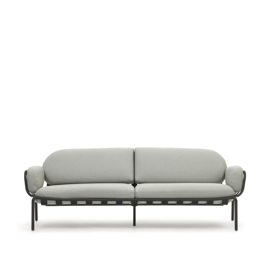 KAVE HOME Joncols 3-manns hagesofa, med gr puter - gr aluminium