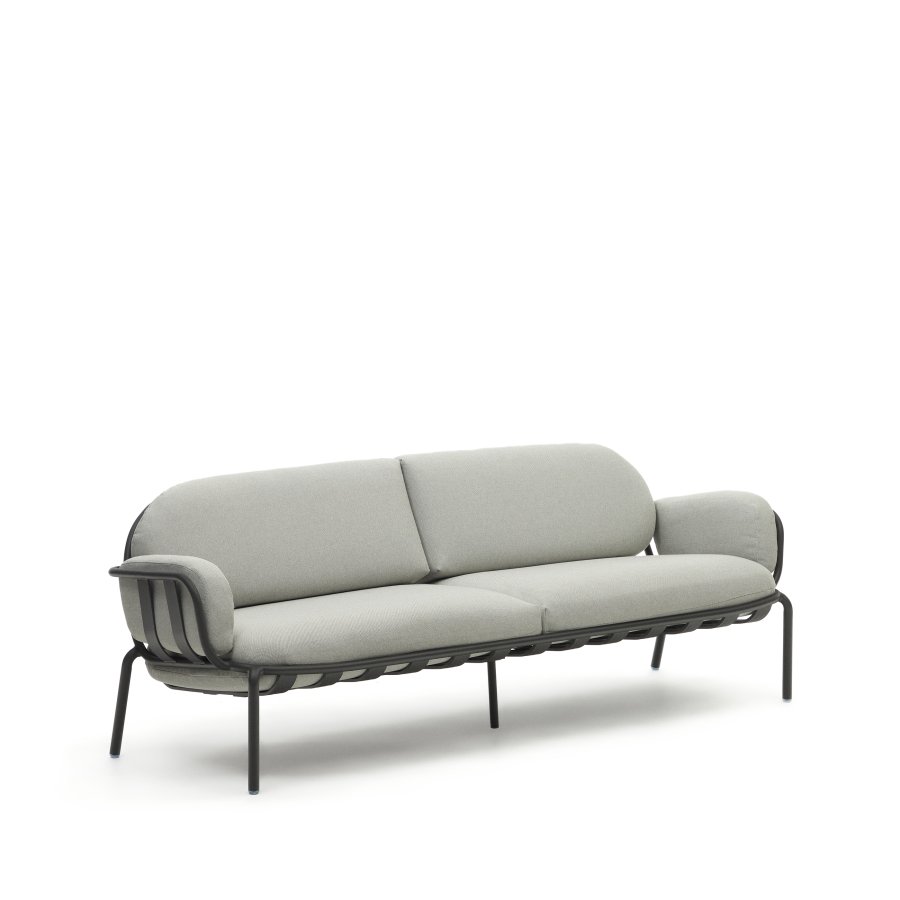 KAVE HOME Joncols 3-manns hagesofa, med gr puter - gr aluminium