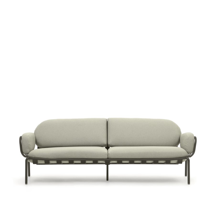 KAVE HOME Joncols 3-manns hagesofa, med beige puter - grnn aluminium