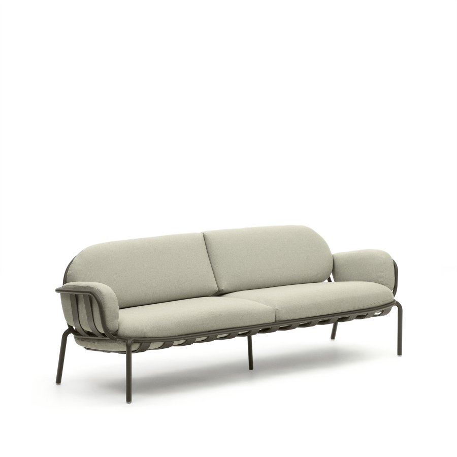 KAVE HOME Joncols 3-manns hagesofa, med beige puter - grnn aluminium