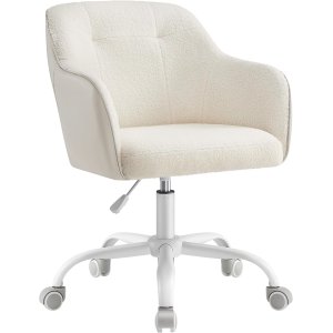 SONGMICS OBG019W01 Hemmakontorsstol Snurrstol H&ouml;jdjusterbar Upp till 110 kg B&auml;rbarhet Andningsbart sherpatyg och polyuretan (PU) F&ouml;r arbetsrum Sovrum Cappuccino Beige