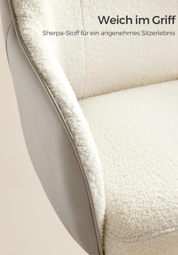 SONGMICS OBG019W01 Hemmakontorsstol Snurrstol H&ouml;jdjusterbar Upp till 110 kg B&auml;rbarhet Andningsbart sherpatyg och polyuretan (PU) F&ouml;r arbetsrum Sovrum Cappuccino Beige