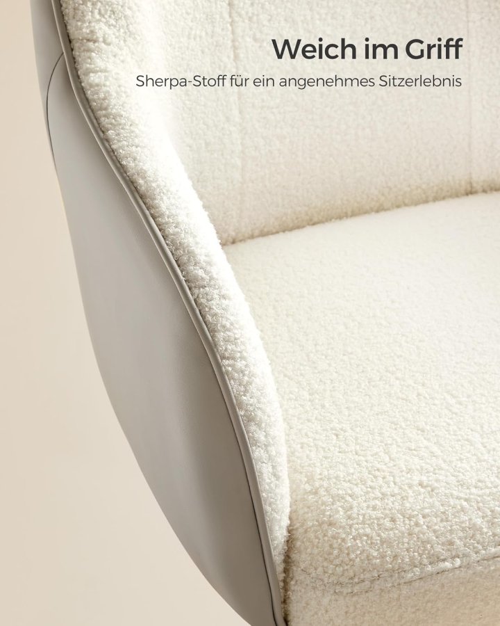 SONGMICS OBG019W01 Hemmakontorsstol Snurrstol H&ouml;jdjusterbar Upp till 110 kg B&auml;rbarhet Andningsbart sherpatyg och polyuretan (PU) F&ouml;r arbetsrum Sovrum Cappuccino Beige