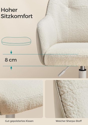 SONGMICS OBG019W01 Hemmakontorsstol Snurrstol H&ouml;jdjusterbar Upp till 110 kg B&auml;rbarhet Andningsbart sherpatyg och polyuretan (PU) F&ouml;r arbetsrum Sovrum Cappuccino Beige