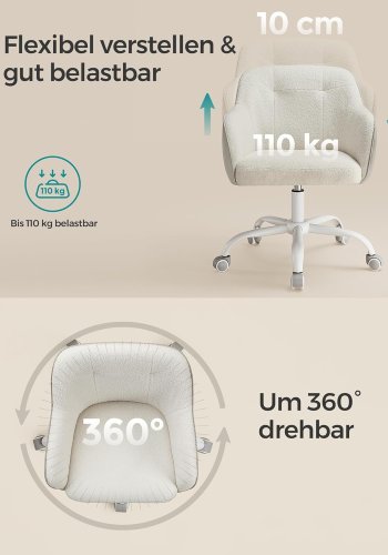 SONGMICS OBG019W01 Hemmakontorsstol Snurrstol H&ouml;jdjusterbar Upp till 110 kg B&auml;rbarhet Andningsbart sherpatyg och polyuretan (PU) F&ouml;r arbetsrum Sovrum Cappuccino Beige