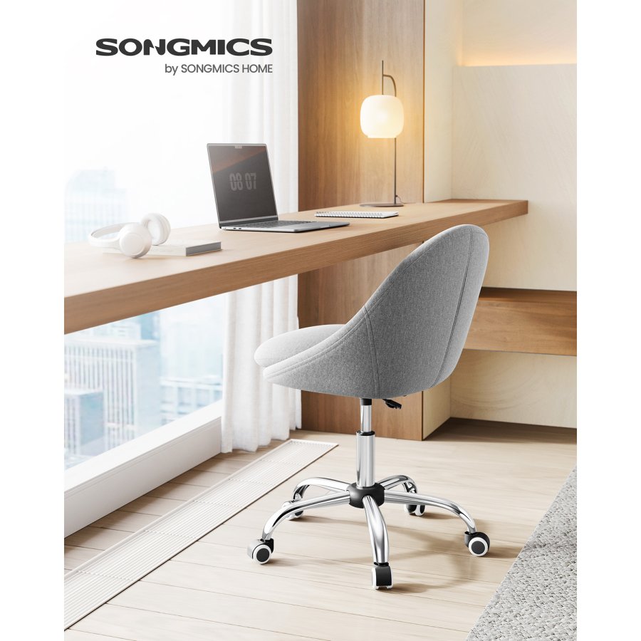 SONGMICS Homeoffice OBG020G01 Snurrstol, Skrivbordsstol, Skumstoppning, H&ouml;jdjusterbar, F&ouml;r Studie, Sovrum, Gr�