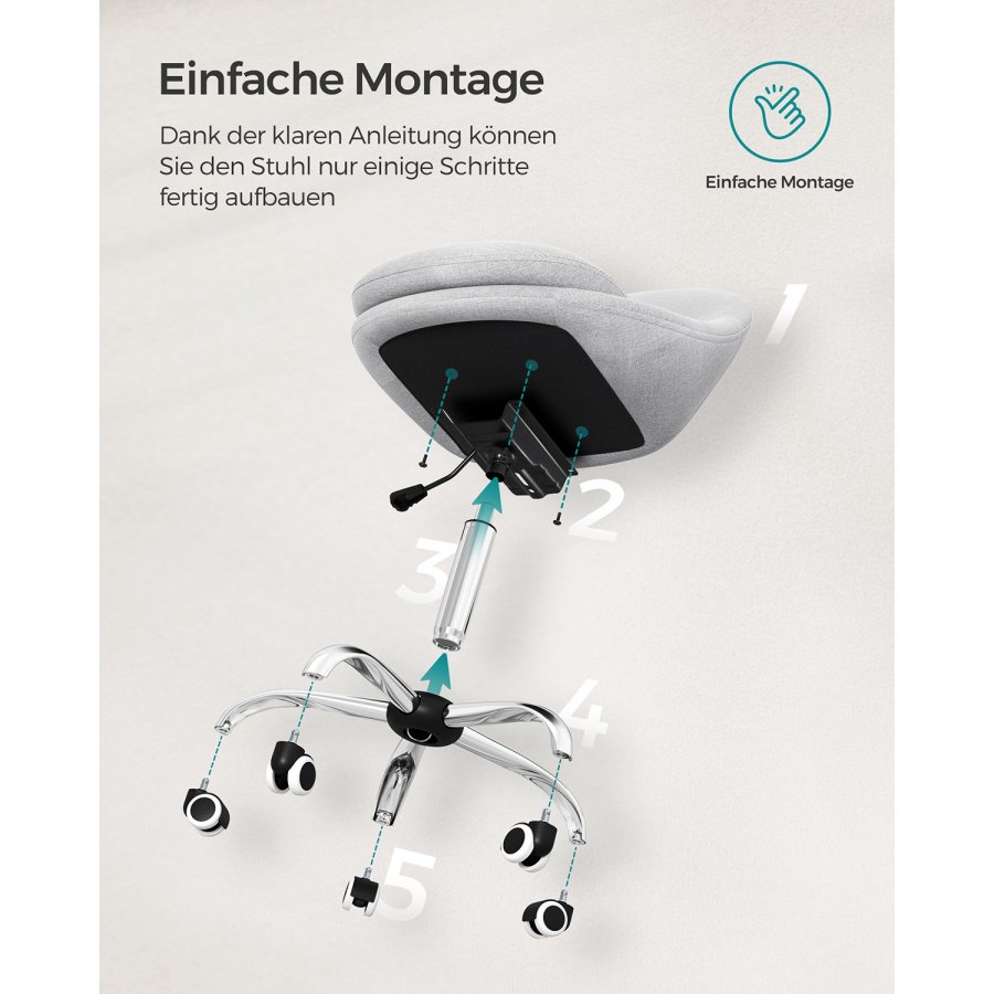 SONGMICS Homeoffice OBG020G01 Snurrstol, Skrivbordsstol, Skumstoppning, H&ouml;jdjusterbar, F&ouml;r Studie, Sovrum, Gr�