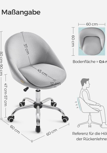 SONGMICS Homeoffice OBG020G01 Snurrstol, Skrivbordsstol, Skumstoppning, H&ouml;jdjusterbar, F&ouml;r Studie, Sovrum, Gr�
