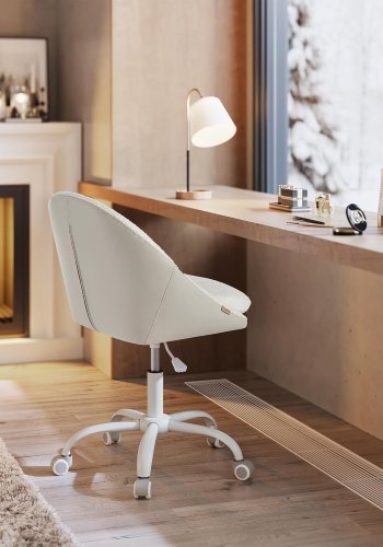 SONGMICS Sherpa sminkstol f&ouml;r hemmakontor, kontorsstol, skumstoppning, h&ouml;jdjusterbar, f&ouml;r arbetsrum, sovrum, cappuccino beige/molnvit OBG020W01