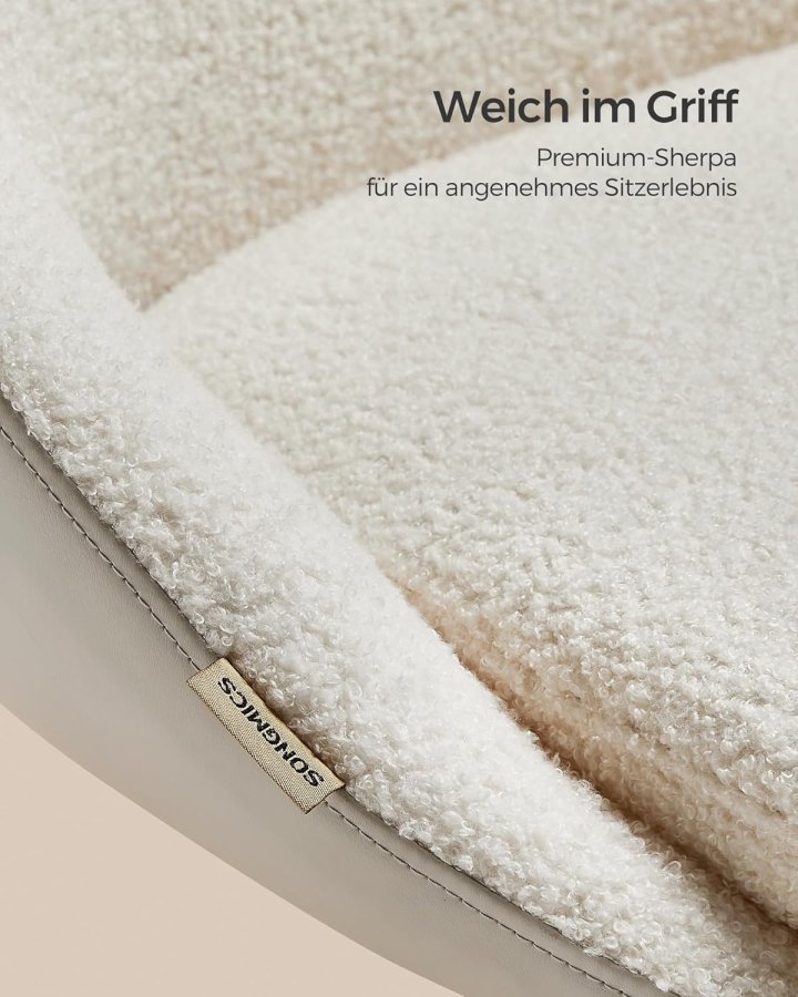 SONGMICS Sherpa sminkstol f&ouml;r hemmakontor, kontorsstol, skumstoppning, h&ouml;jdjusterbar, f&ouml;r arbetsrum, sovrum, cappuccino beige/molnvit OBG020W01