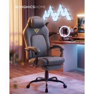 SONGMICS HOME Gamingstol Ergonomisk Computerstol med Fodst�tte Kontordrejestol med Pude Bomuld H�rblanding H�jdejusterbar Duegr� OBG072G01