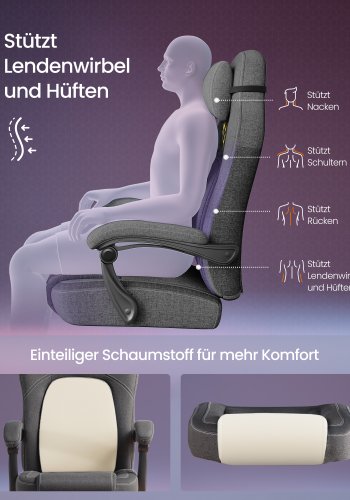 SONGMICS HOME Gamingstol Ergonomisk Computerstol med Fodst�tte Kontordrejestol med Pude Bomuld H�rblanding H�jdejusterbar Duegr� OBG072G01