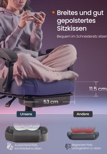 SONGMICS HOME Gamingstol Ergonomisk Computerstol med Fodst�tte Kontordrejestol med Pude Bomuld H�rblanding H�jdejusterbar Duegr� OBG072G01