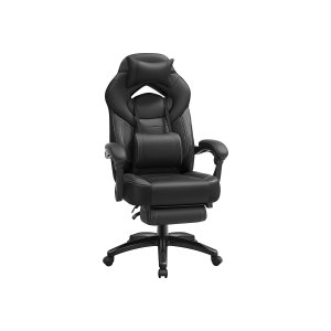 SONGMICS OBG077B01 ergonomisk gamingstol, m. arml�n, justerbar nakkest�tte, l�ndest�tte, fodst�tte, hjul - sort polypropylen, mesh og st�l