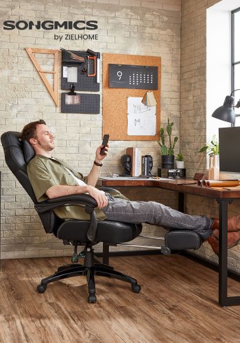 SONGMICS OBG077B01 ergonomisk gamingstol, m. arml�n, justerbar nakkest�tte, l�ndest�tte, fodst�tte, hjul - sort polypropylen, mesh og st�l