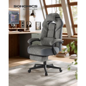 SONGMICS Gamingstol, Kontorcomputerstol, Ergonomisk Design, Med Fodst�tte, Justerbar Nakkest�tte, L�ndest�tte, 150 kg Belastningskapacitet, Skifergr� OBG077G01