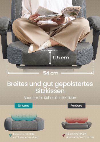 SONGMICS Gamingstol, Kontorcomputerstol, Ergonomisk Design, Med Fodst�tte, Justerbar Nakkest�tte, L�ndest�tte, 150 kg Belastningskapacitet, Skifergr� OBG077G01