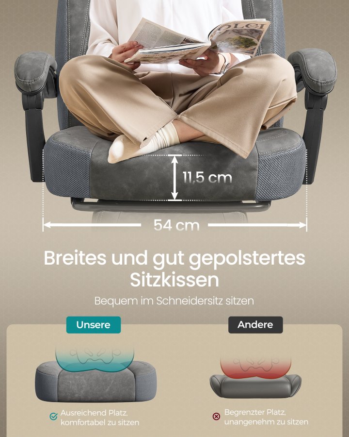 SONGMICS Gamingstol, Kontorcomputerstol, Ergonomisk Design, Med Fodst�tte, Justerbar Nakkest�tte, L�ndest�tte, 150 kg Belastningskapacitet, Skifergr� OBG077G01