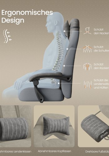 SONGMICS Gamingstol, Kontorcomputerstol, Ergonomisk Design, Med Fodst�tte, Justerbar Nakkest�tte, L�ndest�tte, 150 kg Belastningskapacitet, Skifergr� OBG077G01