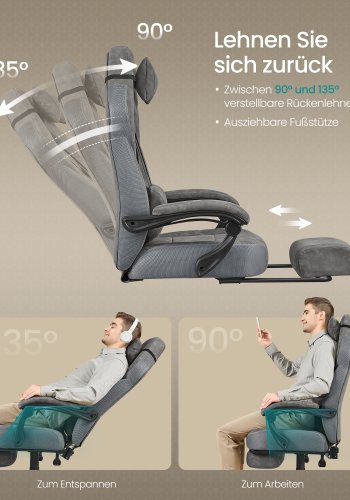 SONGMICS Gamingstol, Kontorcomputerstol, Ergonomisk Design, Med Fodst�tte, Justerbar Nakkest�tte, L�ndest�tte, 150 kg Belastningskapacitet, Skifergr� OBG077G01