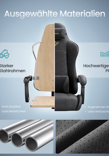 SONGMICS Gamingstol, Kontorstol, Skrivebordsstol, Ergonomisk Gamingstol, S�dehynde med fjedre, Fodst�tte, Arml�n med synkron mekanisme, Bl�ksort OBG079B01