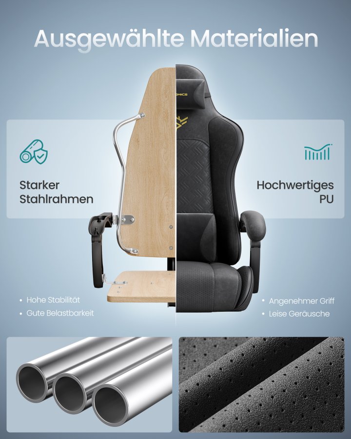 SONGMICS Gamingstol, Kontorstol, Skrivebordsstol, Ergonomisk Gamingstol, S�dehynde med fjedre, Fodst�tte, Arml�n med synkron mekanisme, Bl�ksort OBG079B01
