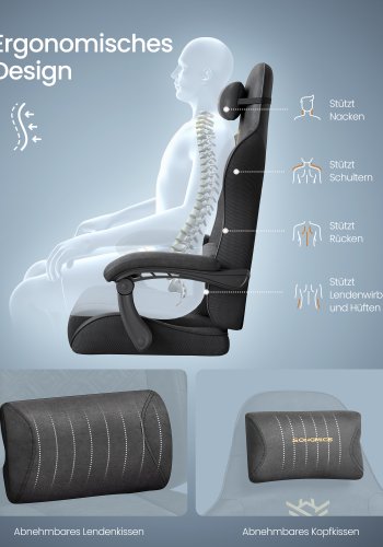 SONGMICS Gamingstol, Kontorstol, Skrivebordsstol, Ergonomisk Gamingstol, S�dehynde med fjedre, Fodst�tte, Arml�n med synkron mekanisme, Bl�ksort OBG079B01