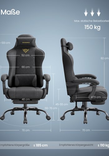 SONGMICS Gamingstol, Kontorstol, Skrivebordsstol, Ergonomisk Gamingstol, S�dehynde med fjedre, Fodst�tte, Arml�n med synkron mekanisme, Bl�ksort OBG079B01