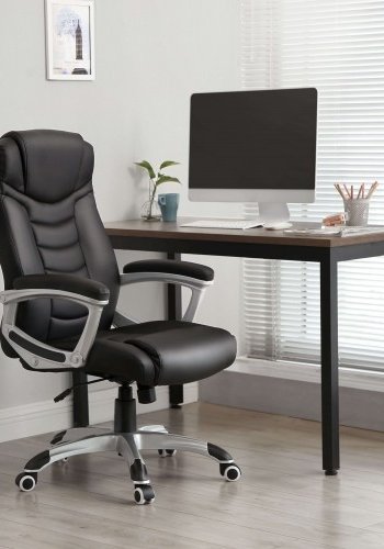 SONGMICS OBG21B kontorstol, m. arml�n, hjul, h�jde justerbar, ergonomisk - sort PU og st�l