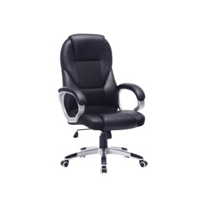 SONGMICS OBG22B - Snurrstol f&ouml;r kontor, arbetsstol, ergonomisk, PU, med hjul, svart, 76x66x32
