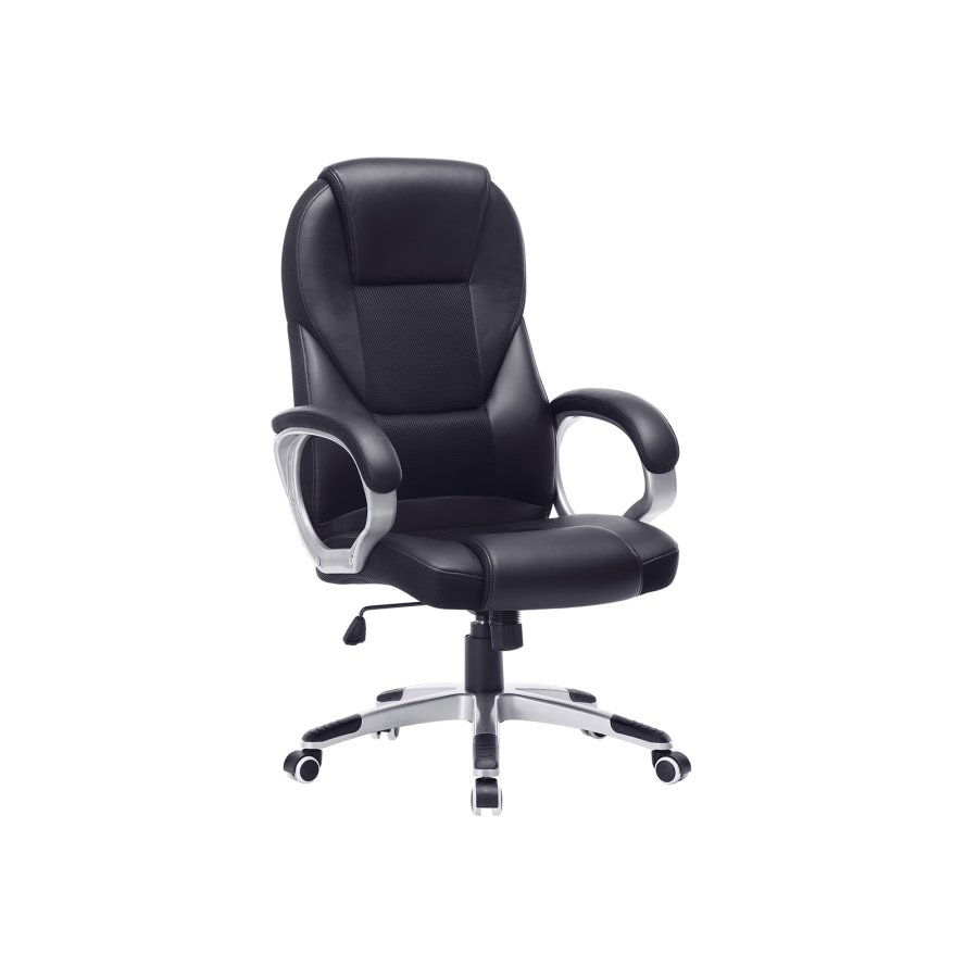 SONGMICS OBG22B - Snurrstol f&ouml;r kontor, arbetsstol, ergonomisk, PU, med hjul, svart, 76x66x32