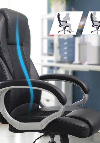 SONGMICS OBG22B - Snurrstol f&ouml;r kontor, arbetsstol, ergonomisk, PU, med hjul, svart, 76x66x32