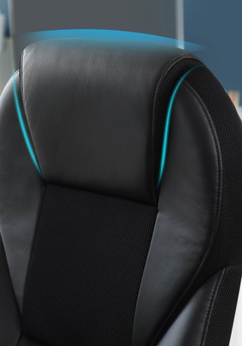 SONGMICS OBG22B - Snurrstol f&ouml;r kontor, arbetsstol, ergonomisk, PU, med hjul, svart, 76x66x32