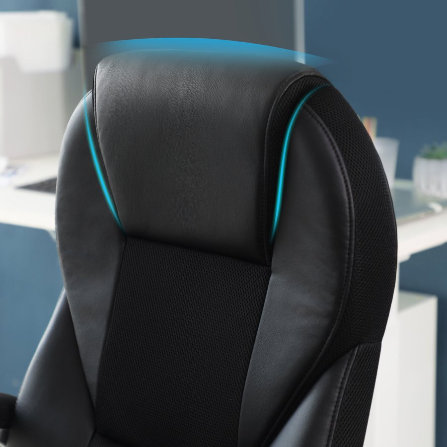 SONGMICS OBG22B - Snurrstol f&ouml;r kontor, arbetsstol, ergonomisk, PU, med hjul, svart, 76x66x32
