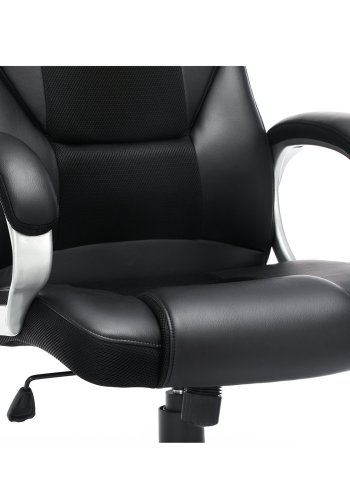 SONGMICS OBG22B - Snurrstol f&ouml;r kontor, arbetsstol, ergonomisk, PU, med hjul, svart, 76x66x32