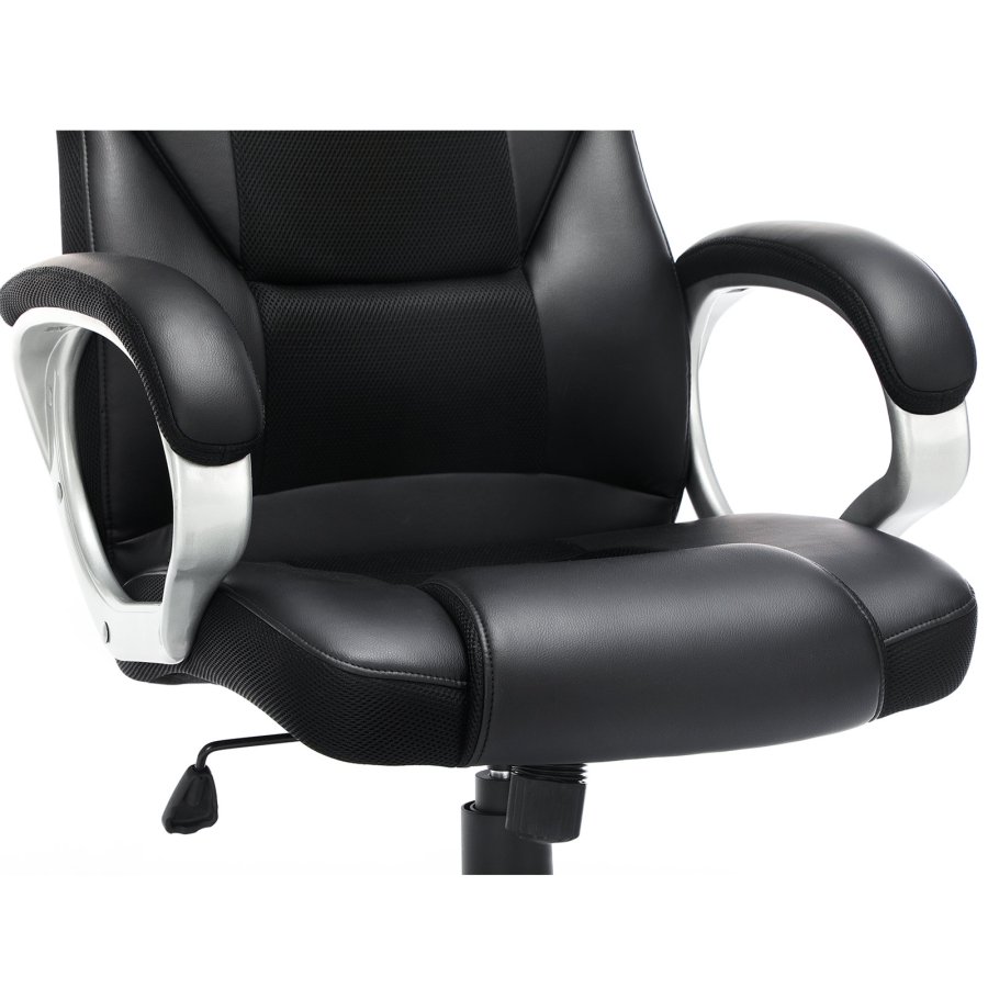 SONGMICS OBG22B - Snurrstol f&ouml;r kontor, arbetsstol, ergonomisk, PU, med hjul, svart, 76x66x32