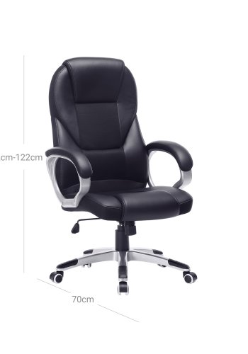 SONGMICS OBG22B - Snurrstol f&ouml;r kontor, arbetsstol, ergonomisk, PU, med hjul, svart, 76x66x32
