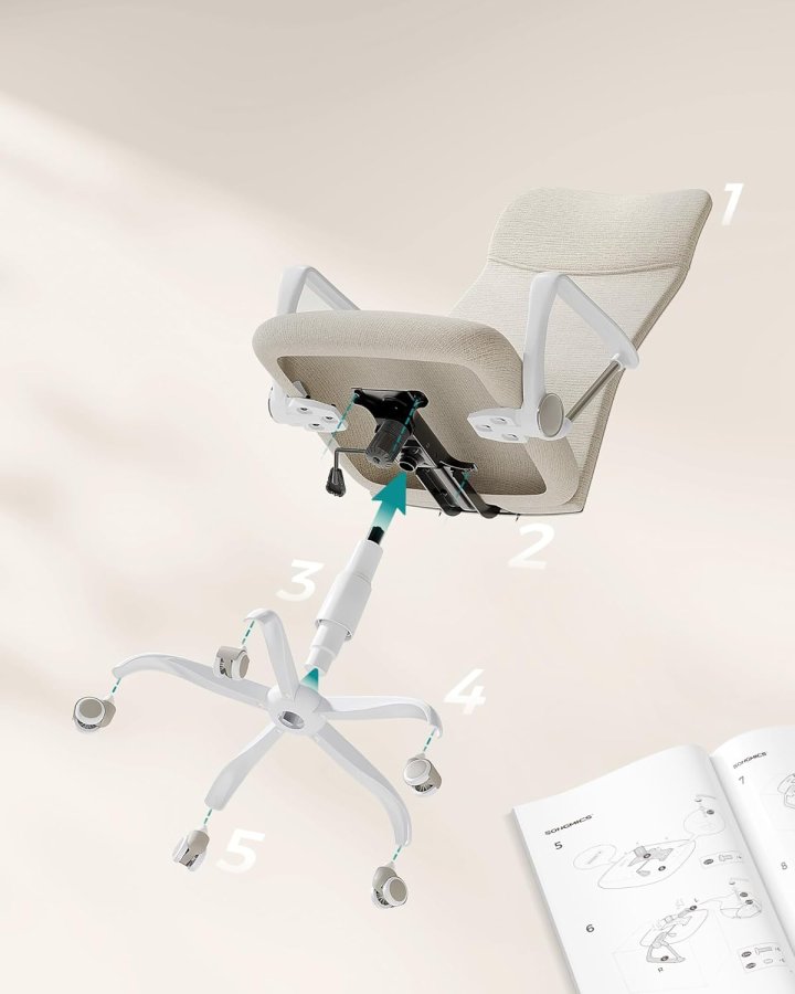 SONGMICS Kontorsstol, Ergonomisk Snurrstol, Stoppad Sits, Tyg&ouml;verdrag, Justerbar och Tiltbar