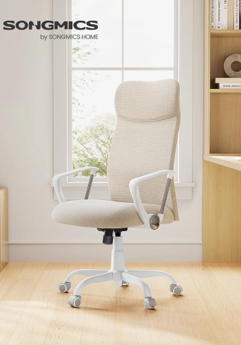 SONGMICS Kontorsstol, Ergonomisk Snurrstol, Stoppad Sits, Tyg&ouml;verdrag, Justerbar och Tiltbar