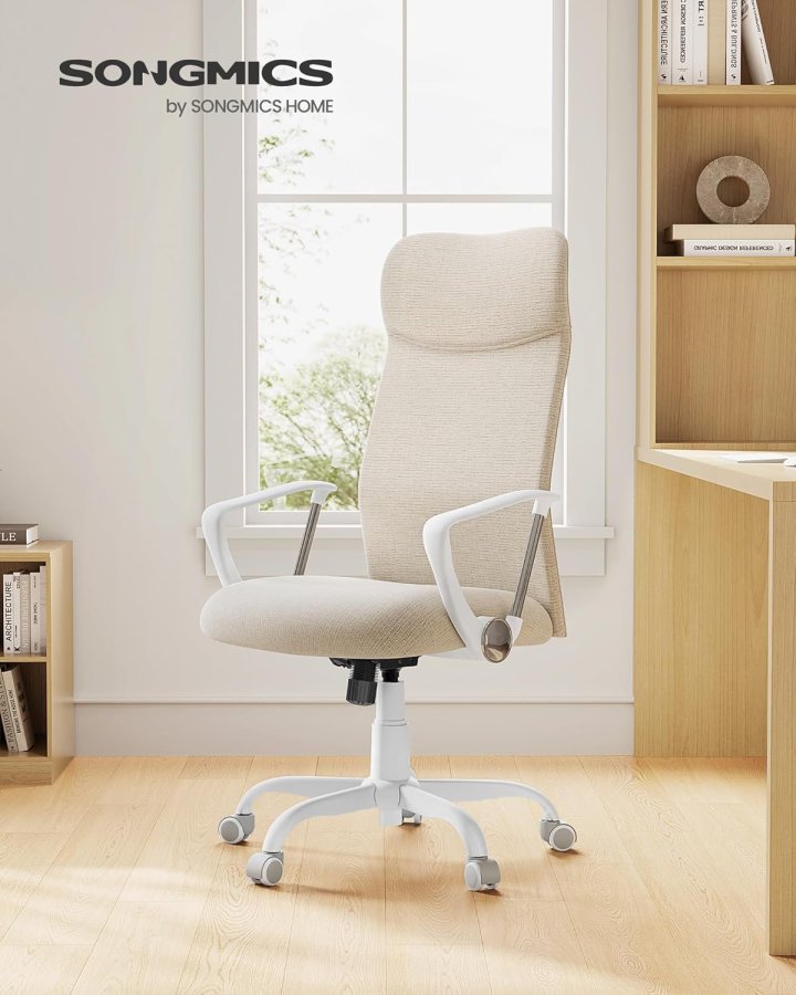 SONGMICS Kontorsstol, Ergonomisk Snurrstol, Stoppad Sits, Tyg&ouml;verdrag, Justerbar och Tiltbar