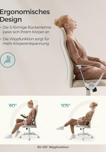 SONGMICS Kontorsstol, Ergonomisk Snurrstol, Stoppad Sits, Tyg&ouml;verdrag, Justerbar och Tiltbar
