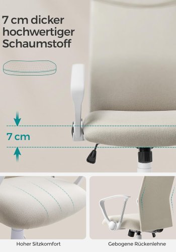 SONGMICS Kontorsstol, Ergonomisk Snurrstol, Stoppad Sits, Tyg&ouml;verdrag, Justerbar och Tiltbar