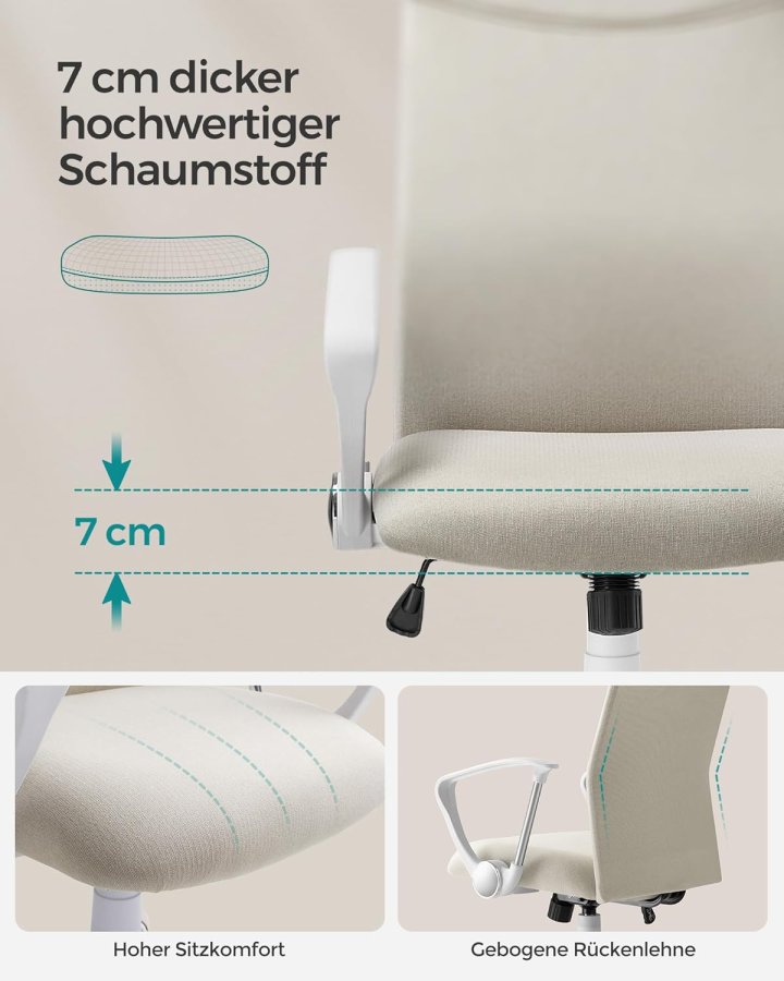 SONGMICS Kontorsstol, Ergonomisk Snurrstol, Stoppad Sits, Tyg&ouml;verdrag, Justerbar och Tiltbar
