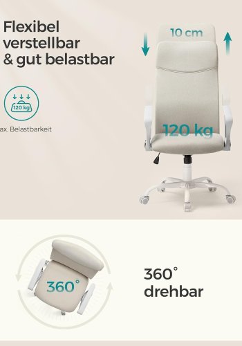 SONGMICS Kontorsstol, Ergonomisk Snurrstol, Stoppad Sits, Tyg&ouml;verdrag, Justerbar och Tiltbar