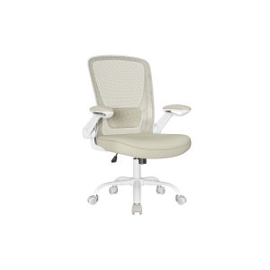 SONGMICS Kontorsstol, Skrivbordsstol i n&auml;t, Ergonomisk datorstol, Svankst&ouml;d, Gungfunktion, Sittbredd 53 cm, Uppf&auml;llbart armst&ouml;d, Havrebeige OBN037K02