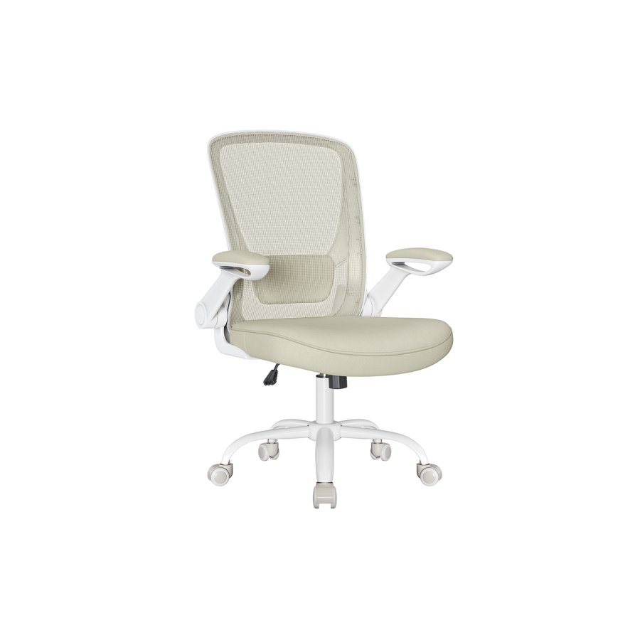 SONGMICS Kontorsstol, Skrivbordsstol i n&auml;t, Ergonomisk datorstol, Svankst&ouml;d, Gungfunktion, Sittbredd 53 cm, Uppf&auml;llbart armst&ouml;d, Havrebeige OBN037K02